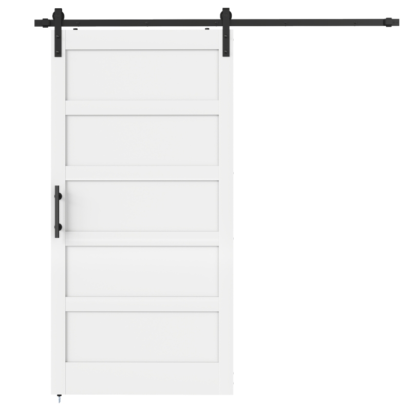 HOMCOM 42"x84" Sliding Barn Door with Hardware Kit, Shaker Style Sliding Door with Handle, Track, Floor Guide, White Wood Grain