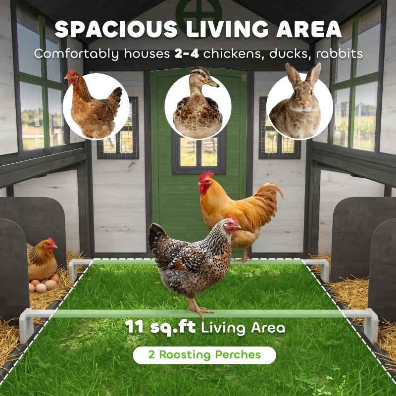 PawHut Wooden Chicken Coop, Hen House for 2-4 Hens, Outdoor Playhouse Poultry Cage with Nesting Boxes, Waterproof Roof, Windows