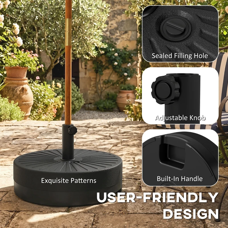 Outsunny Fillable Umbrella Base, 20 inch Water Sand Filled Umbrella Stand, Fit 1.5"/1.9" Umbrella Pole