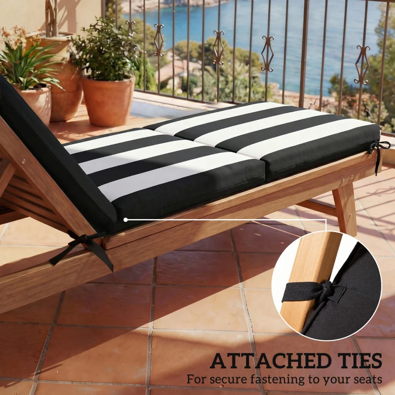 Outsunny Outdoor Chaise Lounge Cushions Set of 2 with 6 Ties, High-Density Foam, for Patio and Poolside, Black and White