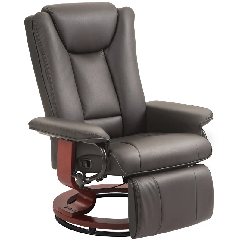 HOMCOM Modern RV Recliner Chair, PU Leather Swivel Recliner Armchair with Footrest for Living Room, Brown