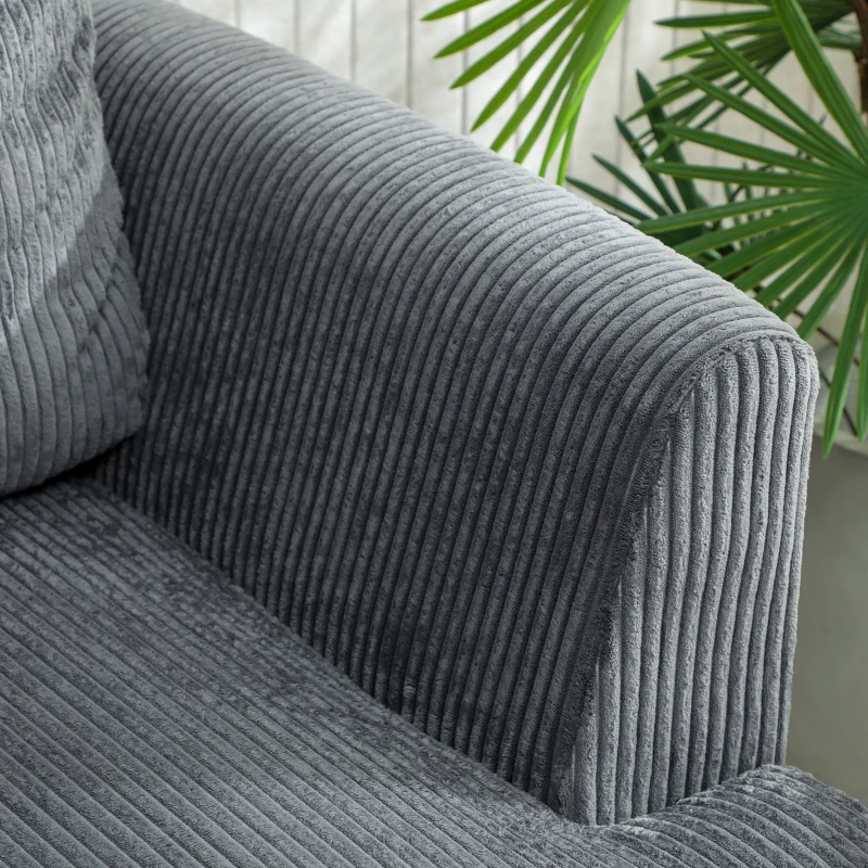 HOMCOM 3 Seater Sofa, 74" Modern Corduroy Upholstered Couch with Thick Spring Cushions, Solid Wood Legs, Armrests, Dark Grey