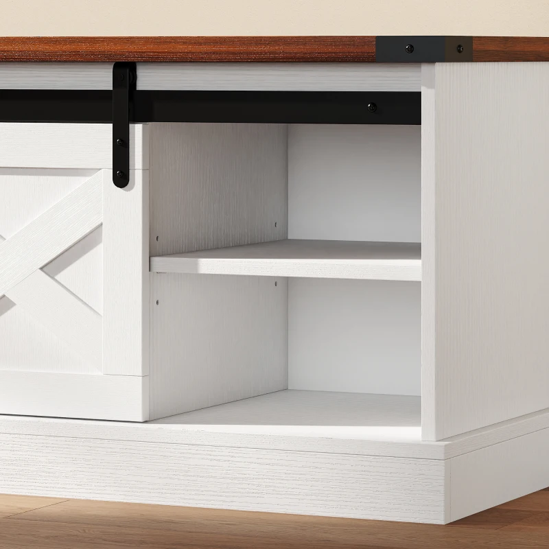 HOMCOM Coat Rack Shoe Bench Set 2-Piece Hall Tree Storage 4 Hooks Sliding Barn Doors White and Dk Walnut