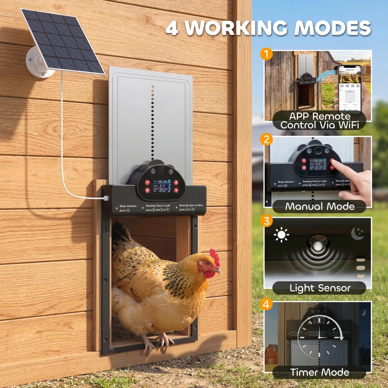 PawHut 2K HD AI Camera Automatic Chicken Coop Door with APP Remote Control, WiFi Solar Powered with 5200 mAh Large Battery