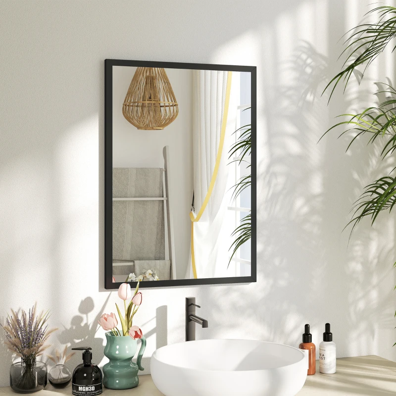 HOMCOM 20" x 28" Bathroom Mirror for Wall, Rectangular Mirror for Living Room, Bedroom, Entryway, Black