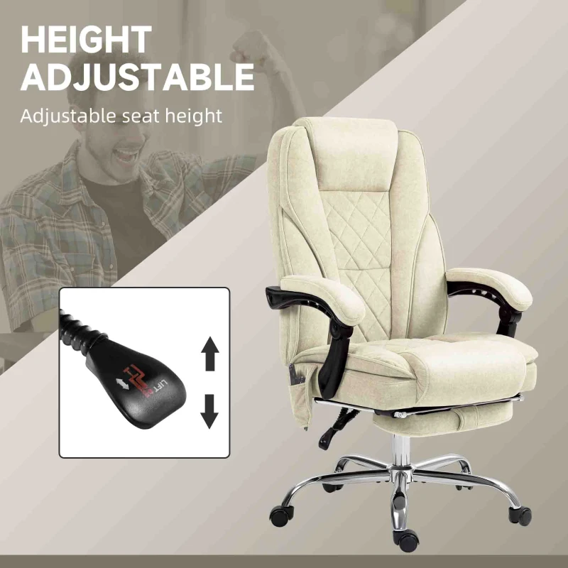 Vinsetto Massage Office Chair, Reclining Computer Chair with Adjustable Height and Footrest, Beige
