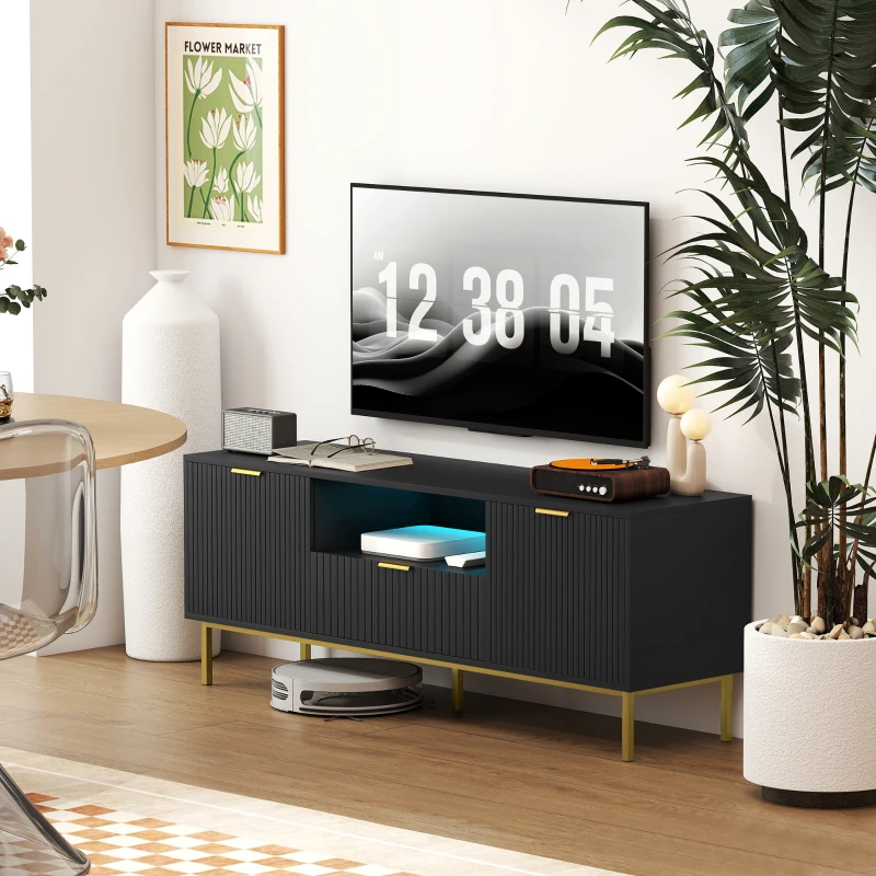 HOMCOM Modern TV Console for TVs up to 60 Inch, Entertainment Center with Smart RGB LED Lights and Soft Close Doors, Black