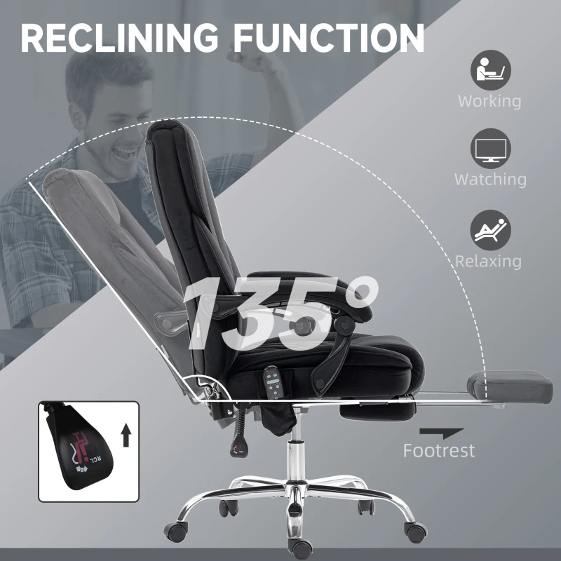 Vinsetto Massage Office Chair, Reclining Computer Chair with Adjustable Height and Footrest, Black