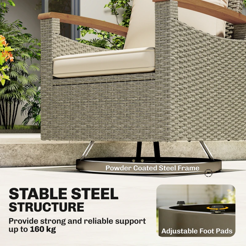 Outsunny Patio Outdoor Swivel Chairs Set of 2, PE Rattan Patio Wicker Chair with Soft Cushions, Steel Frame, Cream White