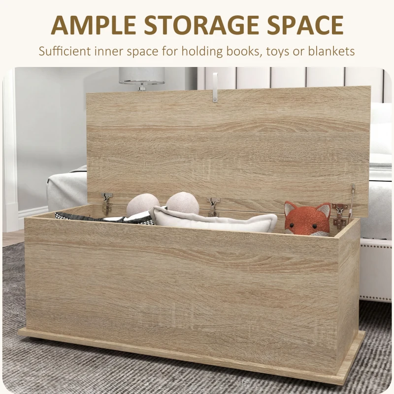 HOMCOM 39.5" Storage Chest with 2 Safety Hinges, Storage Box Organizer with Flip-Top Lid, Entryway Storage Bench, Oak