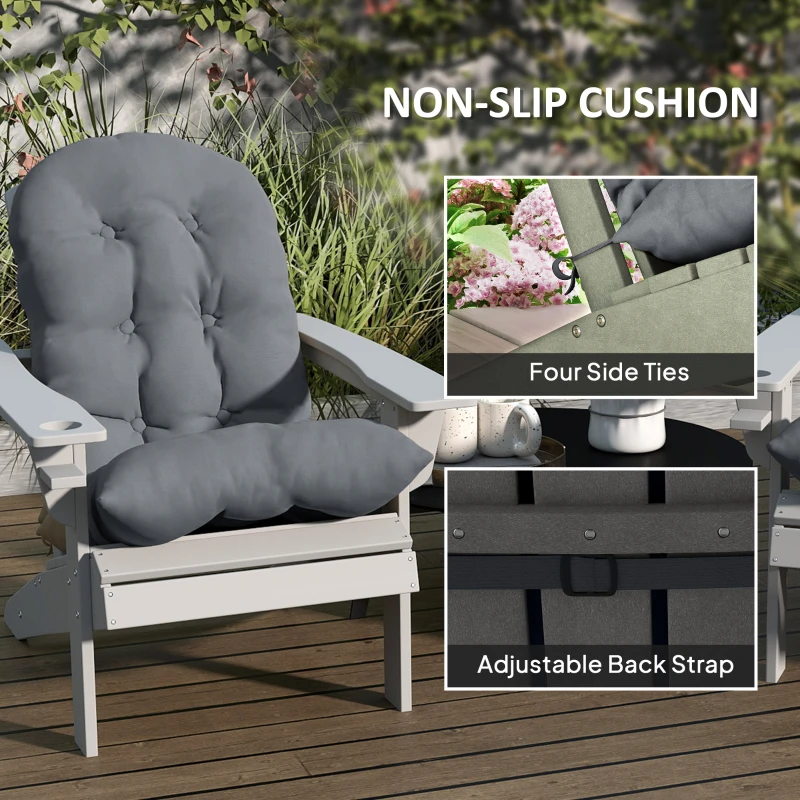 Outsunny Adirondack Chair Cushions Set of 2 with Ties, Grey