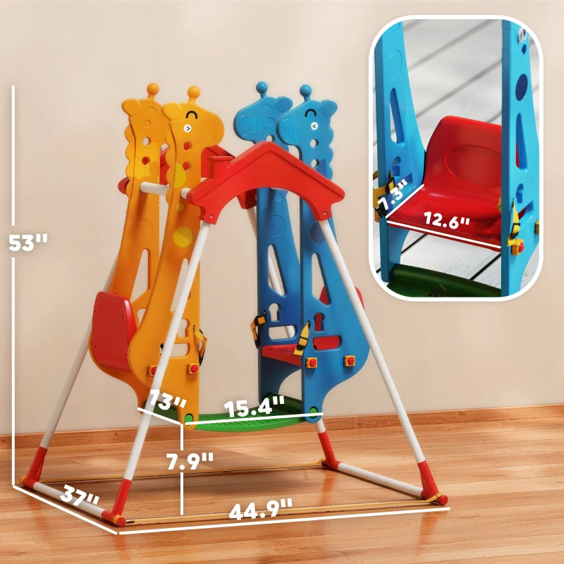 Qaba Kids Indoor Swing with Double Seats, Toddler Swing Set with Safety Belts for Aged 3-5, Play Room, Living Room