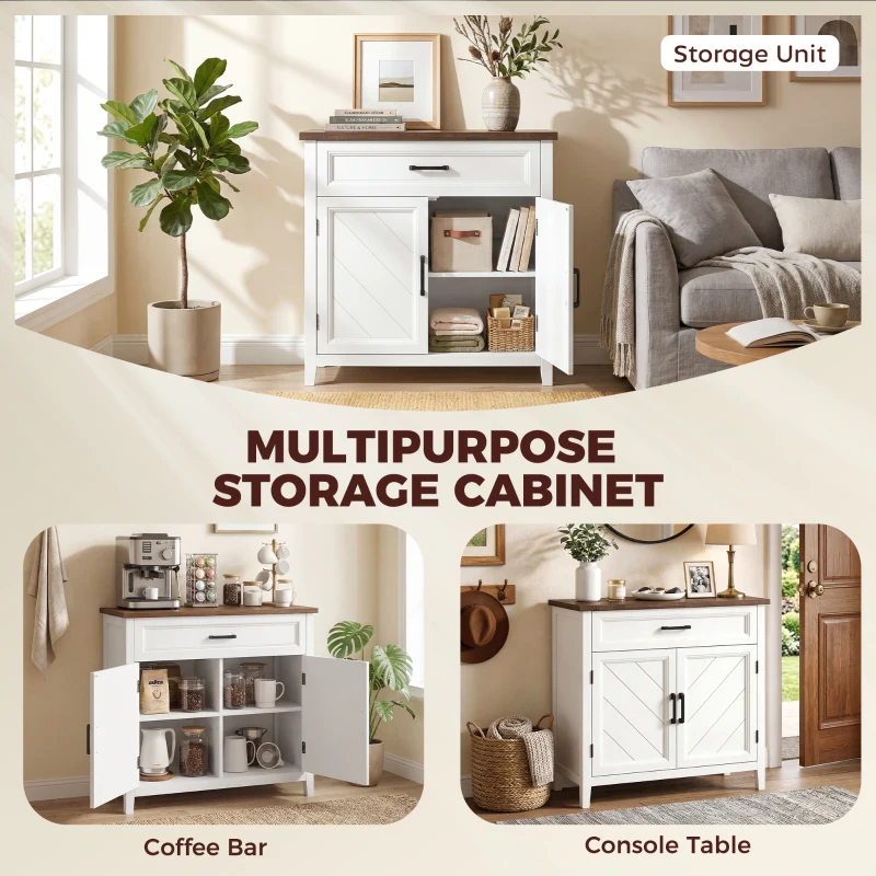 HOMCOM Modern Farmhouse Sideboard Buffet Cabinet with Adjustable Shelf, Storage & 2 Doors