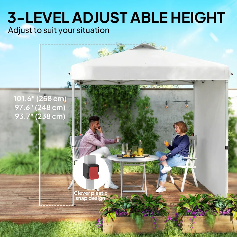 Outsunny 8 x 8 ft Pop Up Canopy with 1 Sidewall, Carry Bag and 4 Sand Bags, Height Adjustable Instant Sun Shelter, White
