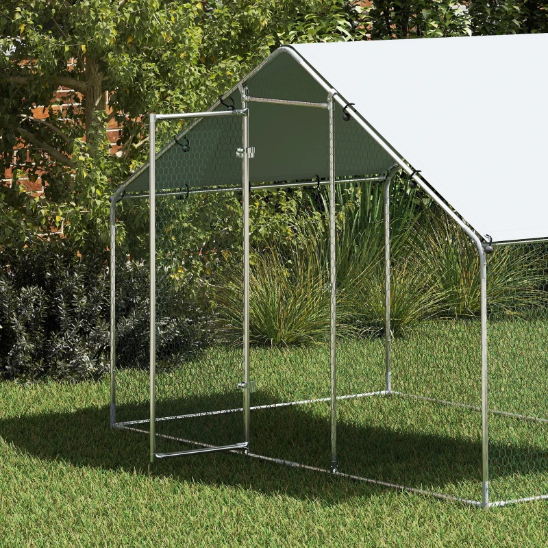 PawHut Metal Chicken Coop, 9.8 x 5.6 FT Walk-in Chicken Run with Cover, Lockable Door, Outdoor Poultry Cage for 5-8 Chickens