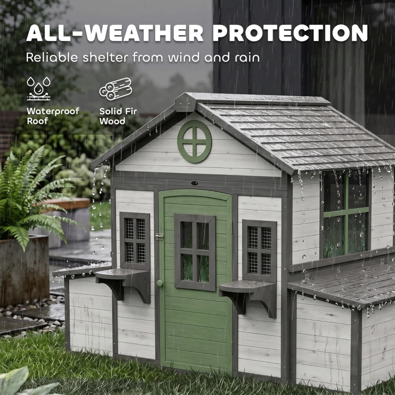 PawHut Wooden Chicken Coop, Hen House for 2-4 Hens, Outdoor Playhouse Poultry Cage with Nesting Boxes, Waterproof Roof, Windows