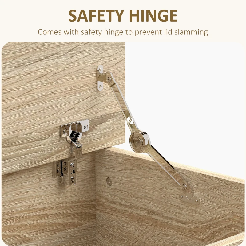 HOMCOM 39.5" Storage Chest with 2 Safety Hinges, Storage Box Organizer with Flip-Top Lid, Entryway Storage Bench, Oak