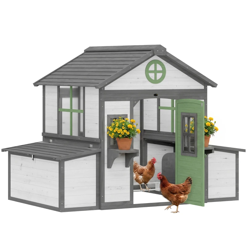 PawHut Wooden Chicken Coop, Hen House for 2-4 Hens, Outdoor Playhouse Poultry Cage with Nesting Boxes, Waterproof Roof, Windows