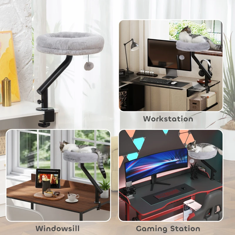 PawHut Cat Desk Bed 360° Rotatable Adjustable Height for Home Office Work Window