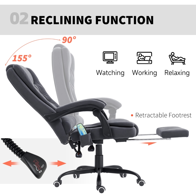 Vinsetto 7-Point Vibrating Massage Chair, Reclining Office Chair with Footrest, Reclining Back, Adjustable Height, Black