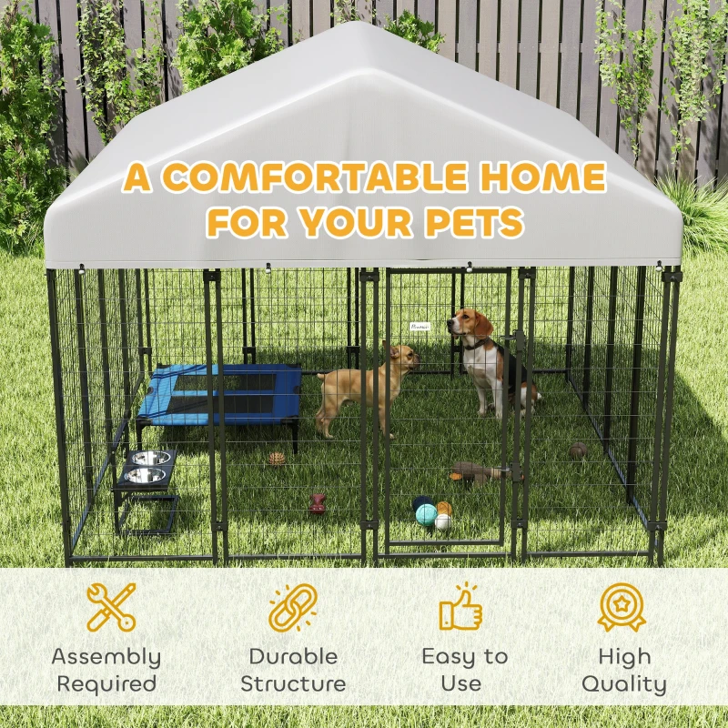 PawHut Outdoor Dog Kennel with Roof, 8' x 8' x 6' Heavy Duty Welded Wire Dog Playpen Enclosure with Escape-proof Lock