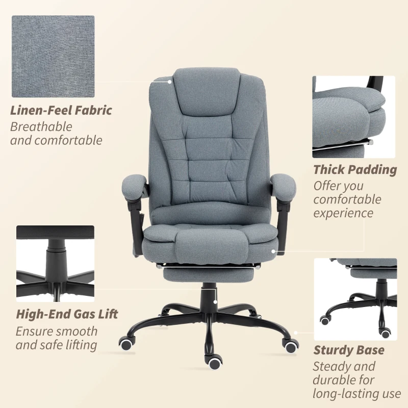 Vinsetto 7-Point Vibrating Massage Chair, Reclining Office Chair with Footrest, Reclining Back, Adjustable Height, Grey