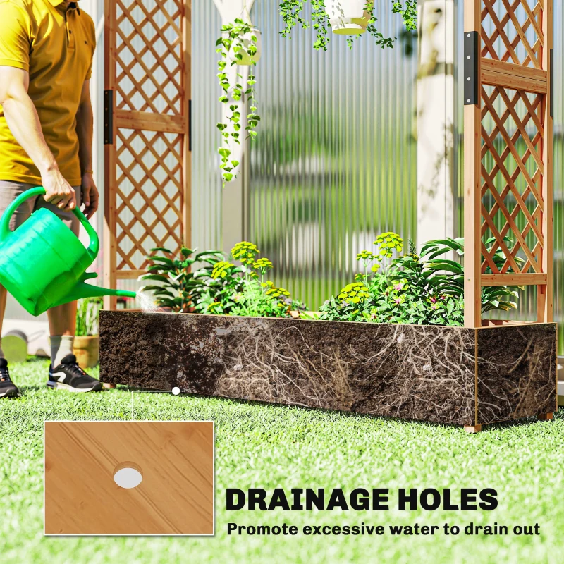 Outsunny Wooden Planter Box with Trellis, Hanging Roof and Drainage Holes for Climbing Plants, Vegetables, Herbs and Flowers