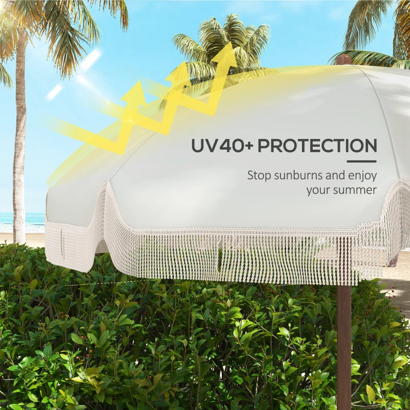 Outsunny 6.2' Beach Umbrella for Travel, Vent, Ruffles, Carry Bag, Portable Outdoor Umbrella for Garden, Light Gray