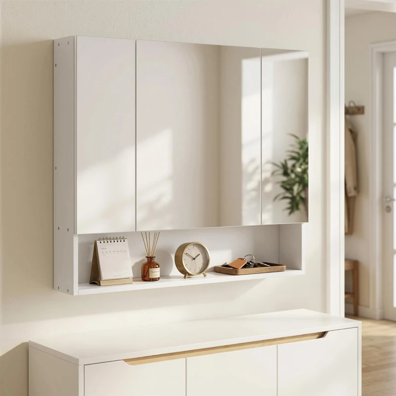 kleankin Wall Mounted Bathroom Medicine Cabinet with Mirror and Adjustable Shelves, White