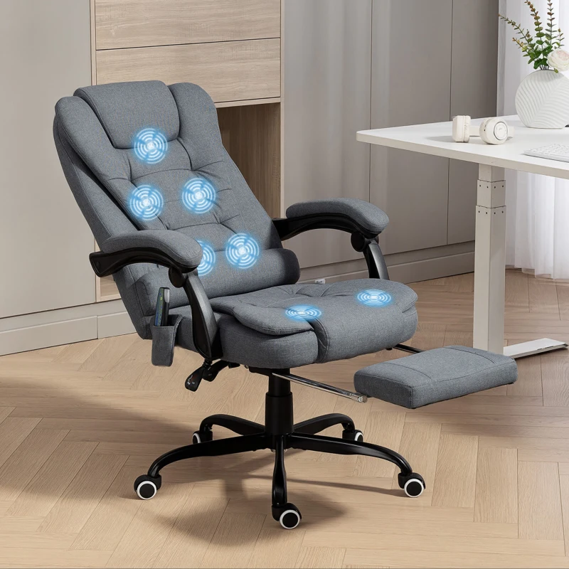 Vinsetto 7-Point Vibrating Massage Chair, Reclining Office Chair with Footrest, Reclining Back, Adjustable Height, Grey