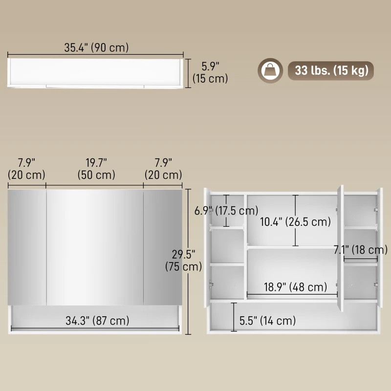kleankin Wall Mounted Bathroom Medicine Cabinet with Mirror and Adjustable Shelves, White