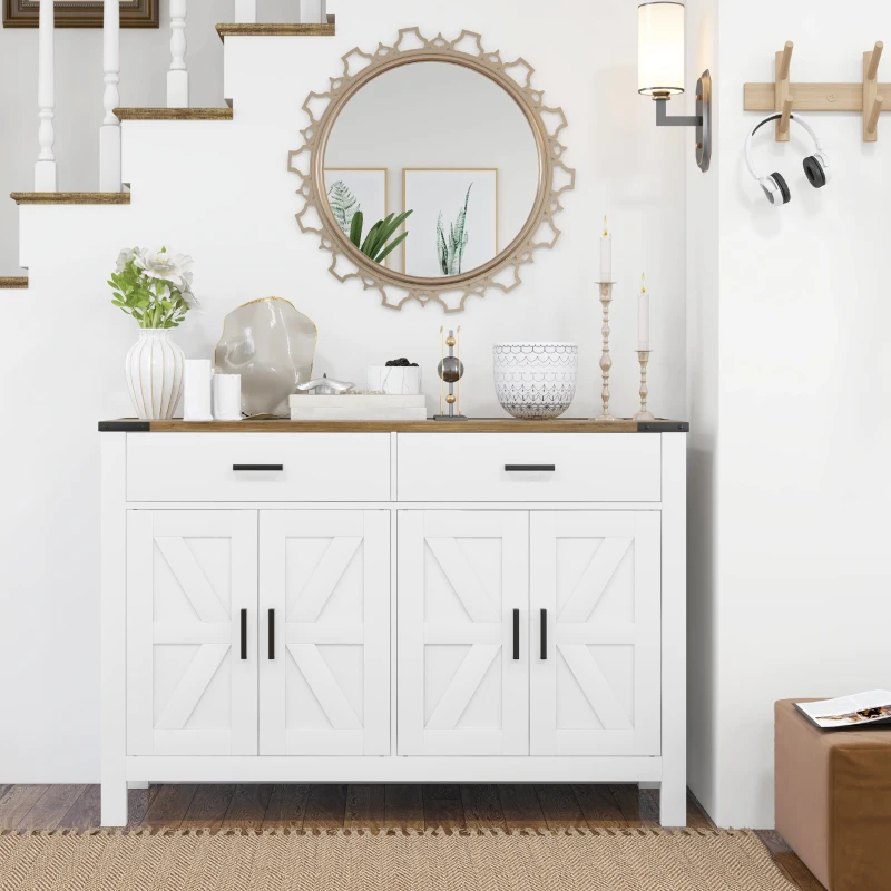 HOMCOM Sideboard Buffet Cabinet, Farmhouse Kitchen Storage Cabinet w/ 2 Drawers and Shelves for Living Room, Entryway