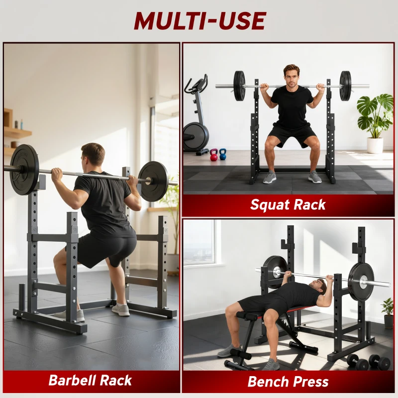 Soozier Adjustable Squat Rack, 660lbs Multi-Functional Bench Press Rack for Weight Lifting Home Gym Strength Training, Black