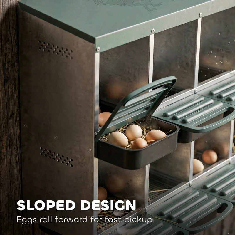 PawHut Chicken Nesting Boxes, 8 Compartment Metal Nesting Boxes for Chickens, Two-Tier Egg Laying Boxes with Vented Holes