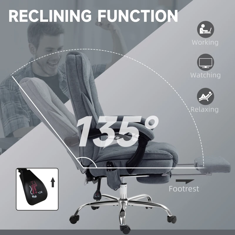 Vinsetto Massage Office Chair, Reclining Computer Chair with Adjustable Height and Footrest, Dark Grey