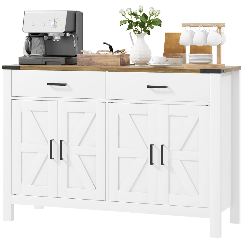 HOMCOM Sideboard Buffet Cabinet, Farmhouse Kitchen Storage Cabinet w/ 2 Drawers and Shelves for Living Room, Entryway