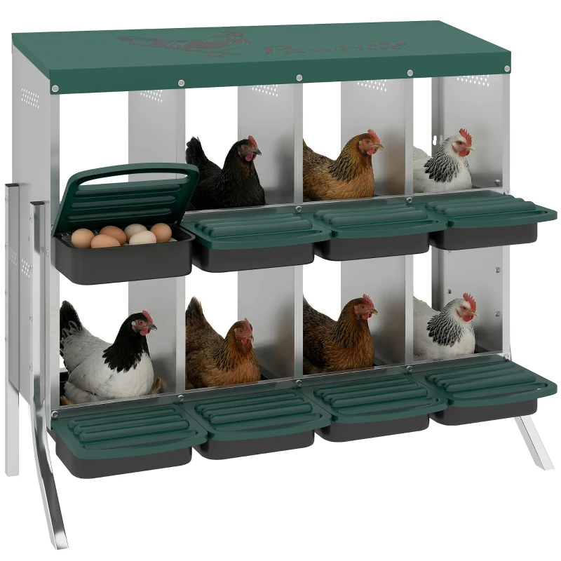 PawHut Chicken Nesting Boxes, 8 Compartment Metal Nesting Boxes for Chickens, Two-Tier Egg Laying Boxes with Vented Holes