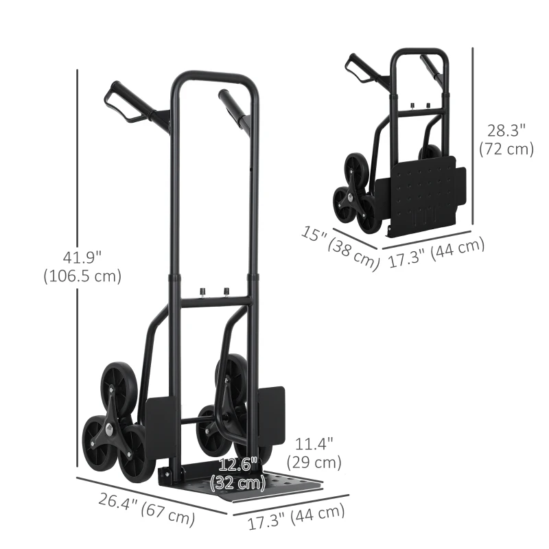 DURHAND 6-Wheels Stair Climber Trolley Cart, Hand Truck and Dolly, Foldable Steel Load Cart, 264lbs Capacity, Black