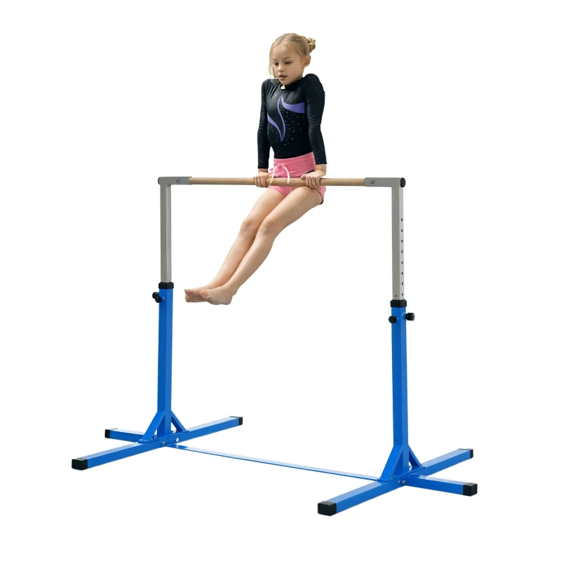Soozier Professional Gymnastics Bar for Kids, Toddler Home Gymnastics Equipment with 13-level Adjustable Height, Blue