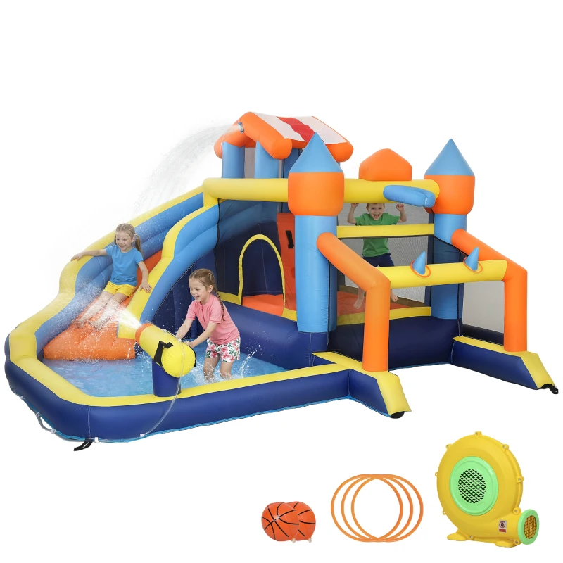 Qaba Bouncy Castle for Kids, Inflatable Bounce House with Slide, Pool (Ball Pit), Climbing Wall and Blower for Indoor Outdoor
