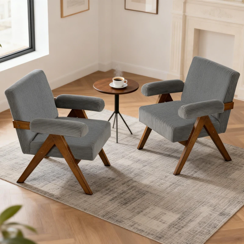 HOMCOM Corduroy Accent Chair Armchair with Wide Seat and Soft Padded Armrests for Reading, Bedroom, Dark Grey