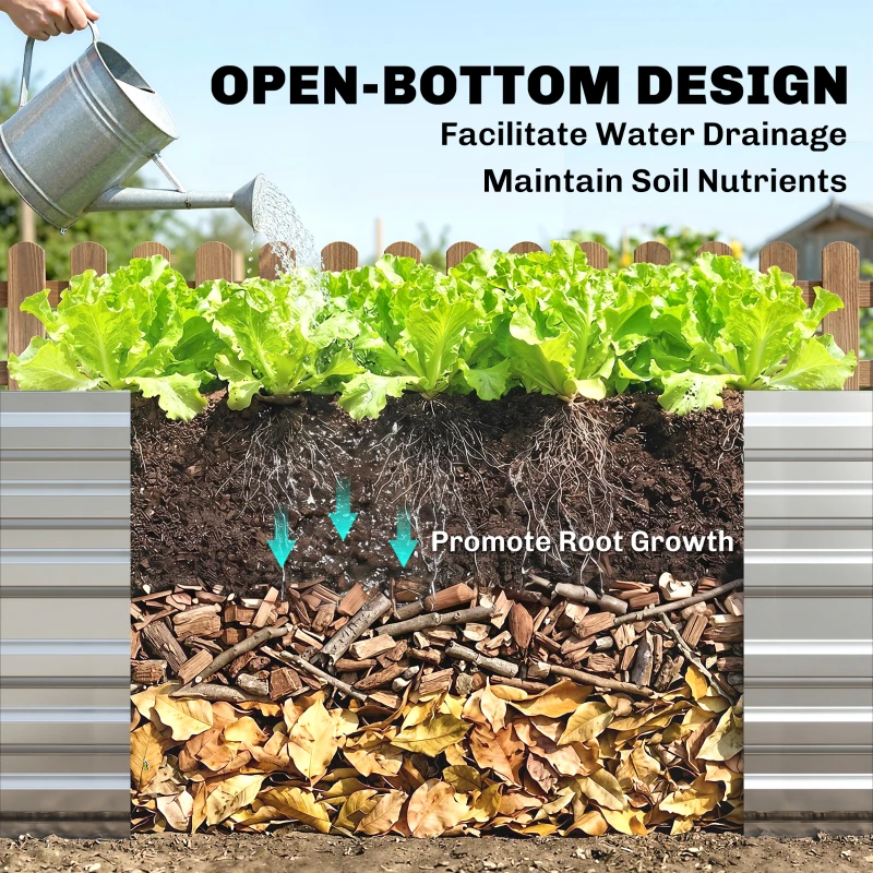 Outsunny Galvanized Raised Garden Bed, Steel Outdoor Planters with Reinforced Rods, 71" x 36" x 23", Silver