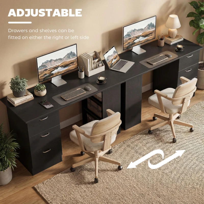 HOMCOM Computer Desk, 47" Writing Table with 3-Tier Shelves and 3 Reversible Drawers for Home Office, Bedroom, Black