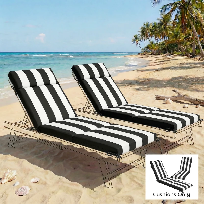 Outsunny Outdoor Chaise Lounge Cushions Set of 2 with 6 Ties, High-Density Foam, for Patio and Poolside, Black and White