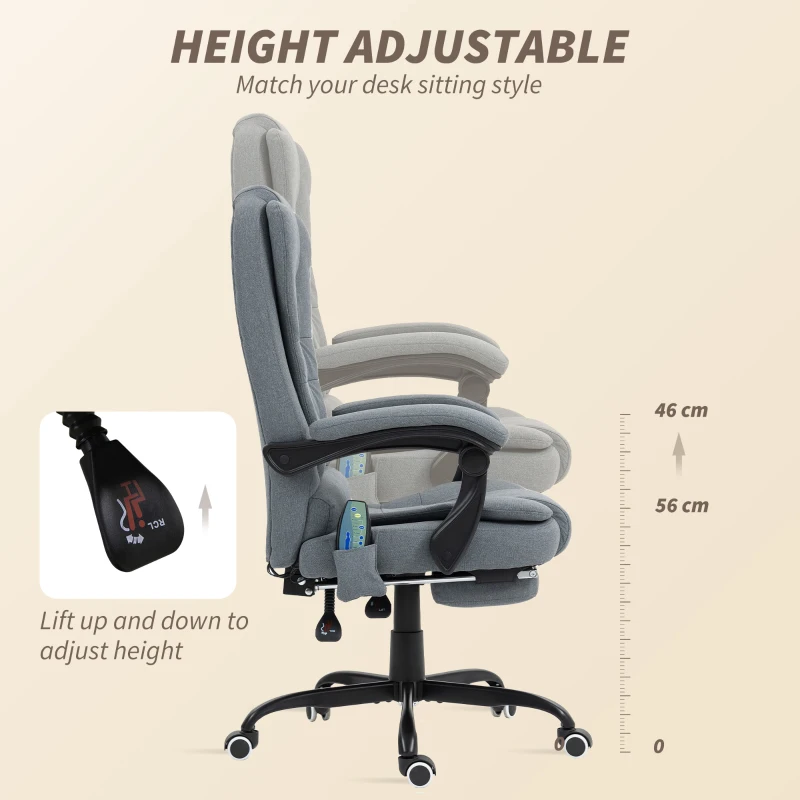 Vinsetto 7-Point Vibrating Massage Chair, Reclining Office Chair with Footrest, Reclining Back, Adjustable Height, Grey