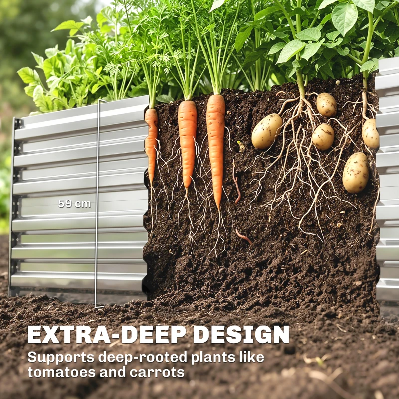Outsunny Galvanized Raised Garden Bed, Steel Outdoor Planters with Reinforced Rods, 71" x 36" x 23", Silver