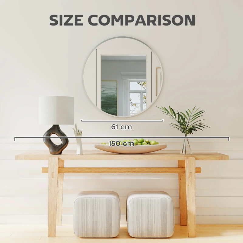 HOMCOM 24" Decorative Wall Mirror for Bedroom Living Room, Modern Round Bathroom Mirror for Home Decor, Silver
