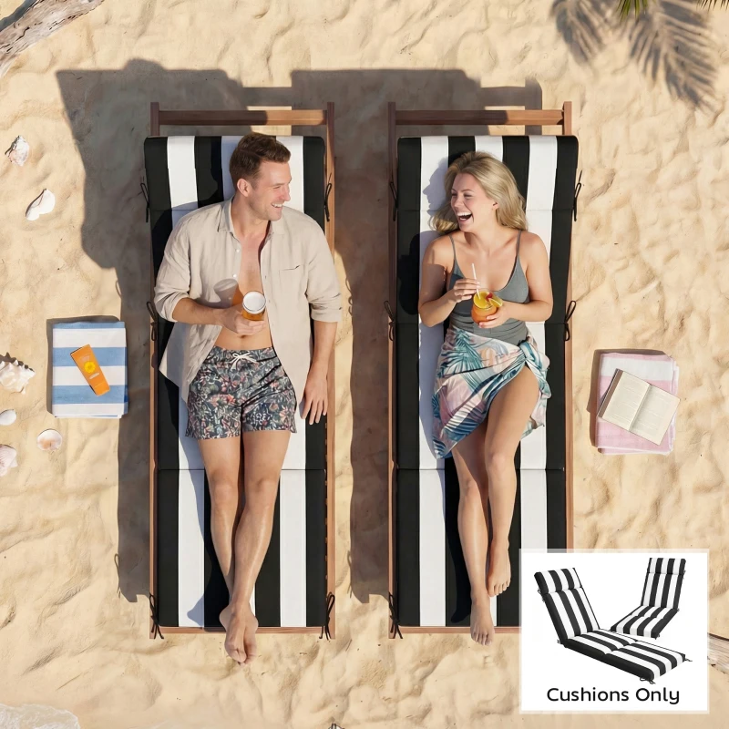 Outsunny Outdoor Chaise Lounge Cushions Set of 2 with 6 Ties, High-Density Foam, for Patio and Poolside, Black and White