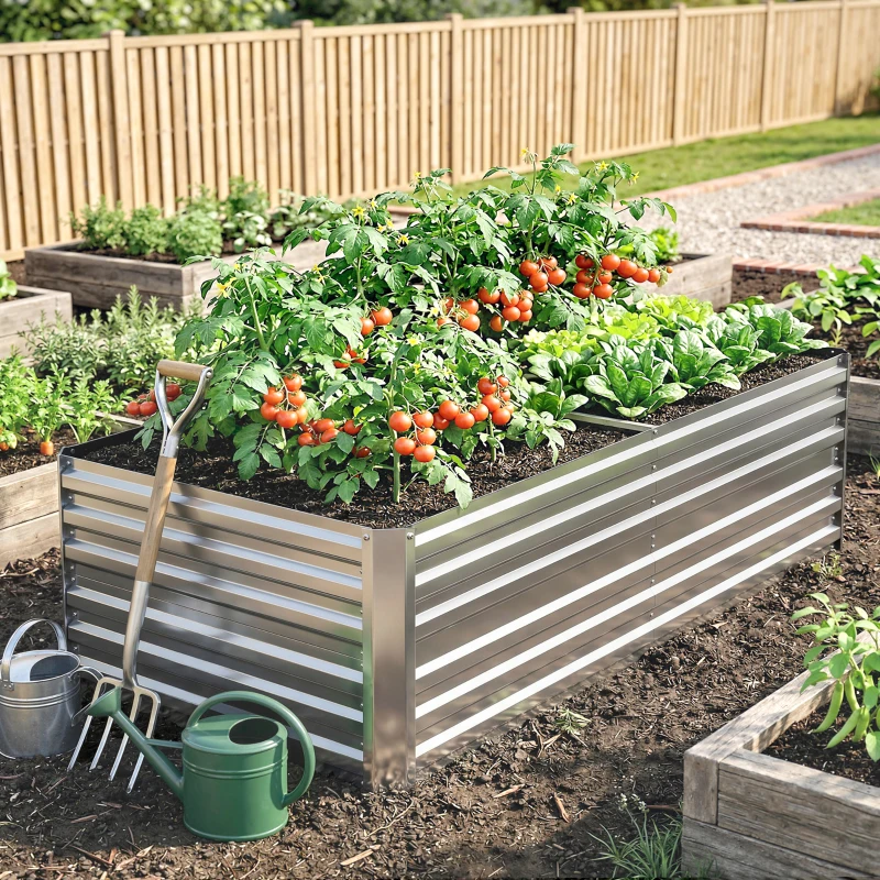 Outsunny Galvanized Raised Garden Bed, Steel Outdoor Planters with Reinforced Rods, 71" x 36" x 23", Silver