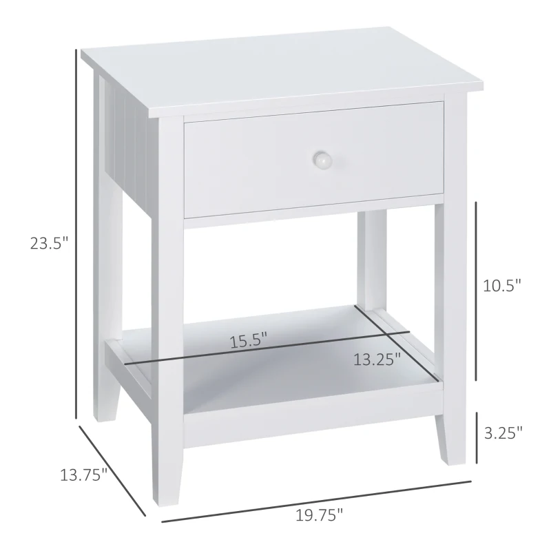 HOMCOM Modern Side Table for Living Room, End Table, 2-tier Side Table with Drawer and Storage Shelf, White